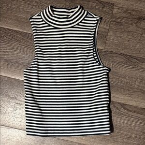 Striped Sleeveless Mock Neck Top